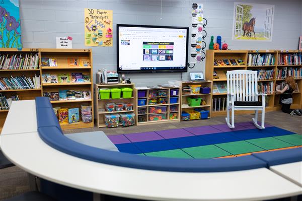 Promethean board and rug in the school library
